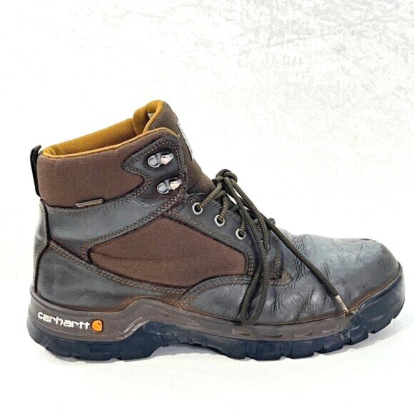 CARHARTT Leather Work Boots Steel Toe FF6213 Sz 11.5 M Waterproof Oil Resistant - Picture 1 of 15